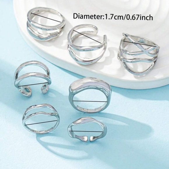 7 Pcs Color Metal Chunky Rings Set For Women , Minimalist Crossing Rings - Picture 3 of 3